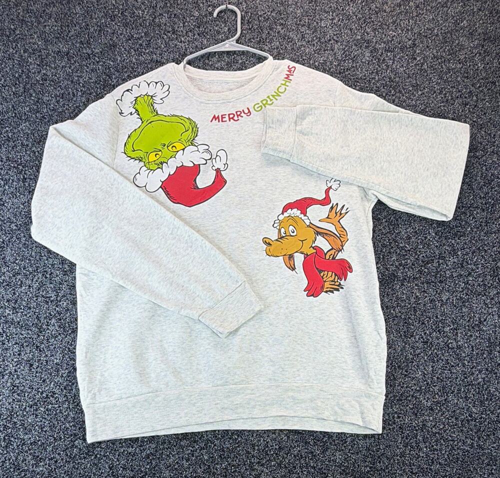 Dr. Seuss Grinch Women's Pullover Sweatshirt Gray L Fleece Crew Graphic